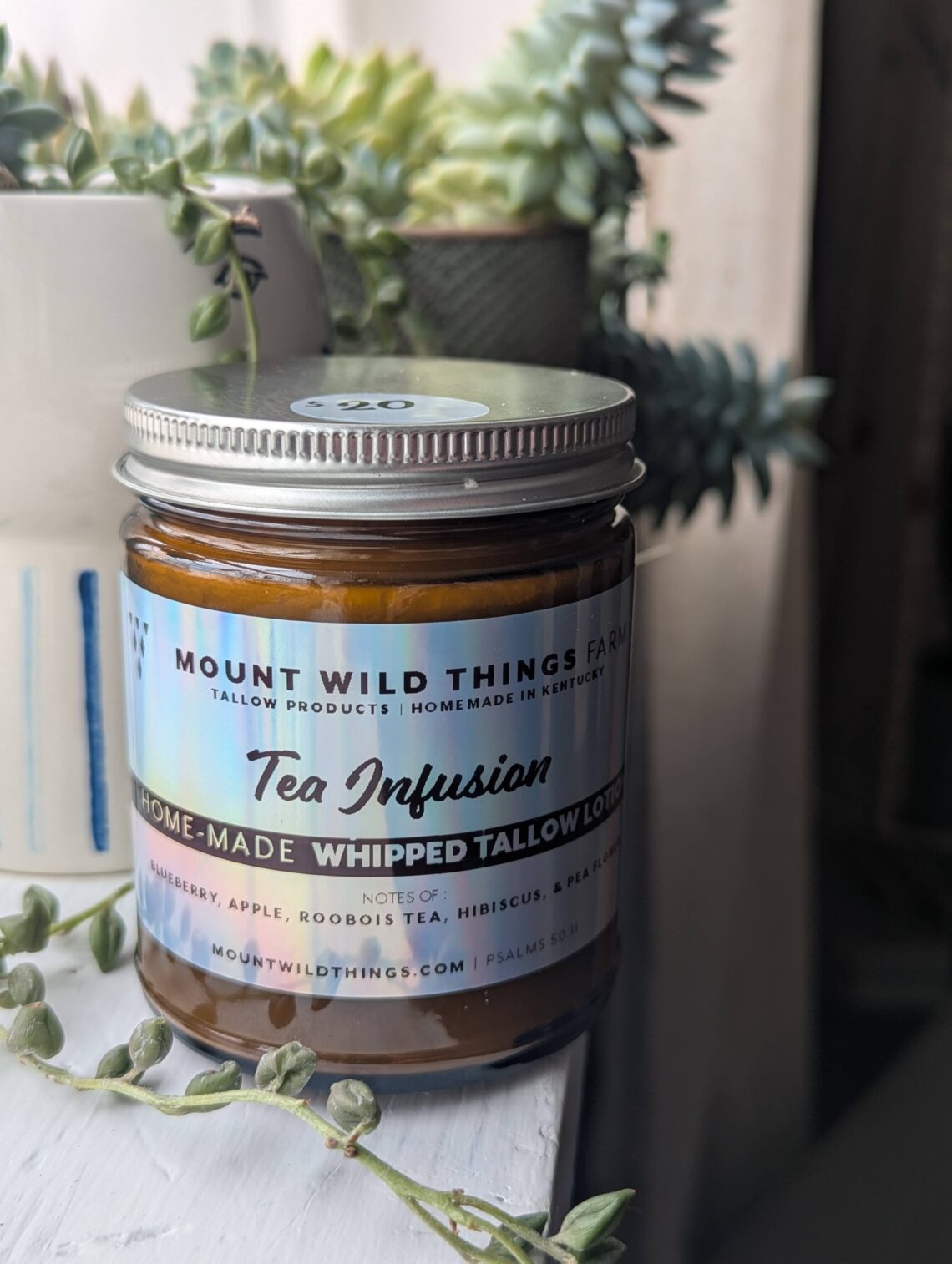 Tea Infusion Whipped Tallow Lotion Amber Glass Jar